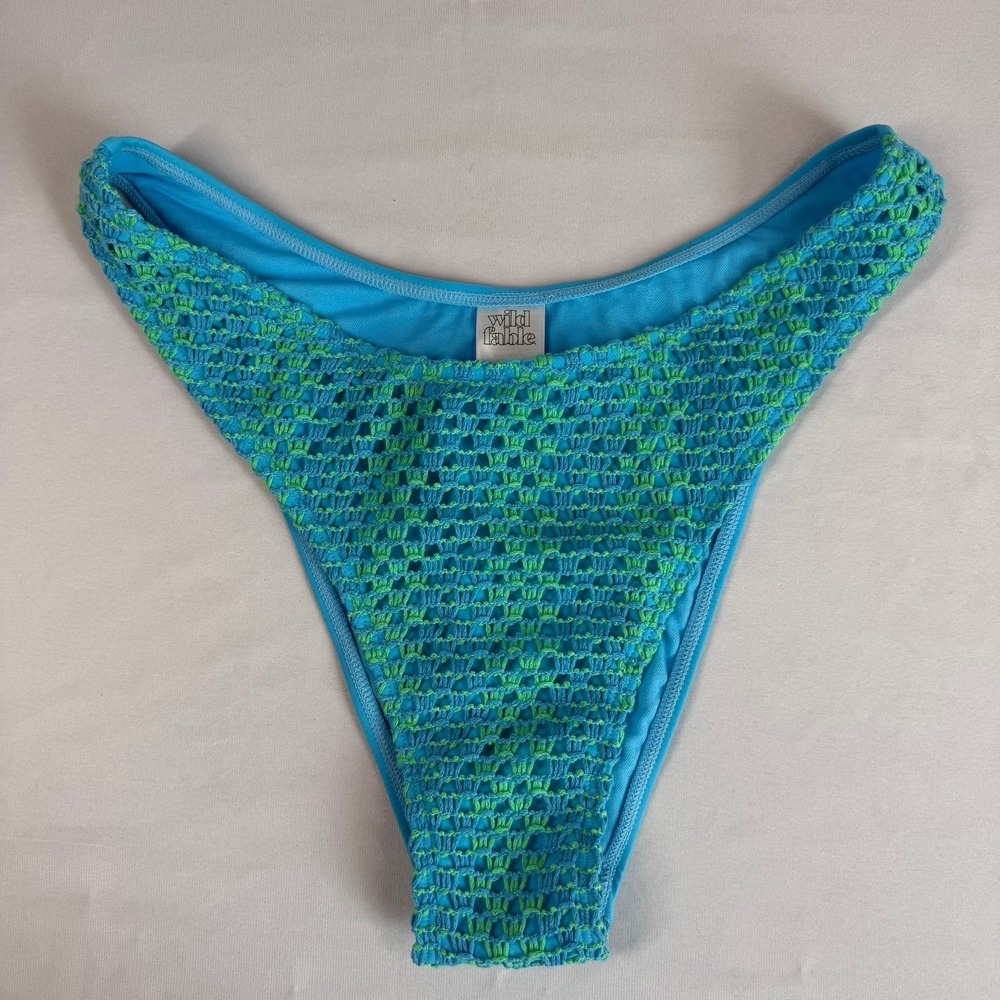 Wild Fable Womens Bikini Bottom L Blue Green Crochet Ultra High Leg Super Cheeky